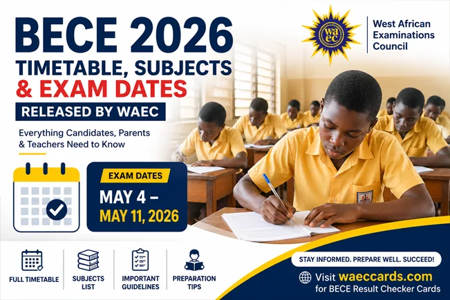 BECE 2026 Timetable, Subjects & Exam Dates Released by WAEC